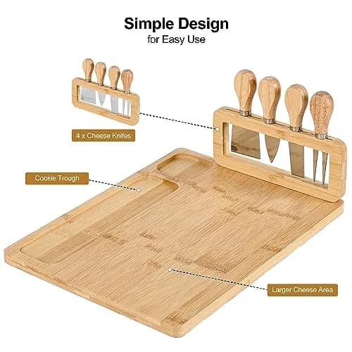 Lexda Bamboo Cheese Board and Knife Set | Large Charcuterie Platter with 4 Knives (13.8" x 11") thumbnail 4