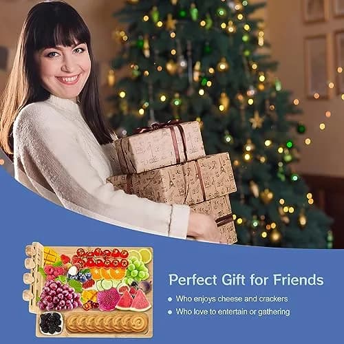 Lexda Bamboo Cheese Board and Knife Set | Large Charcuterie Platter with 4 Knives (13.8" x 11") thumbnail 6