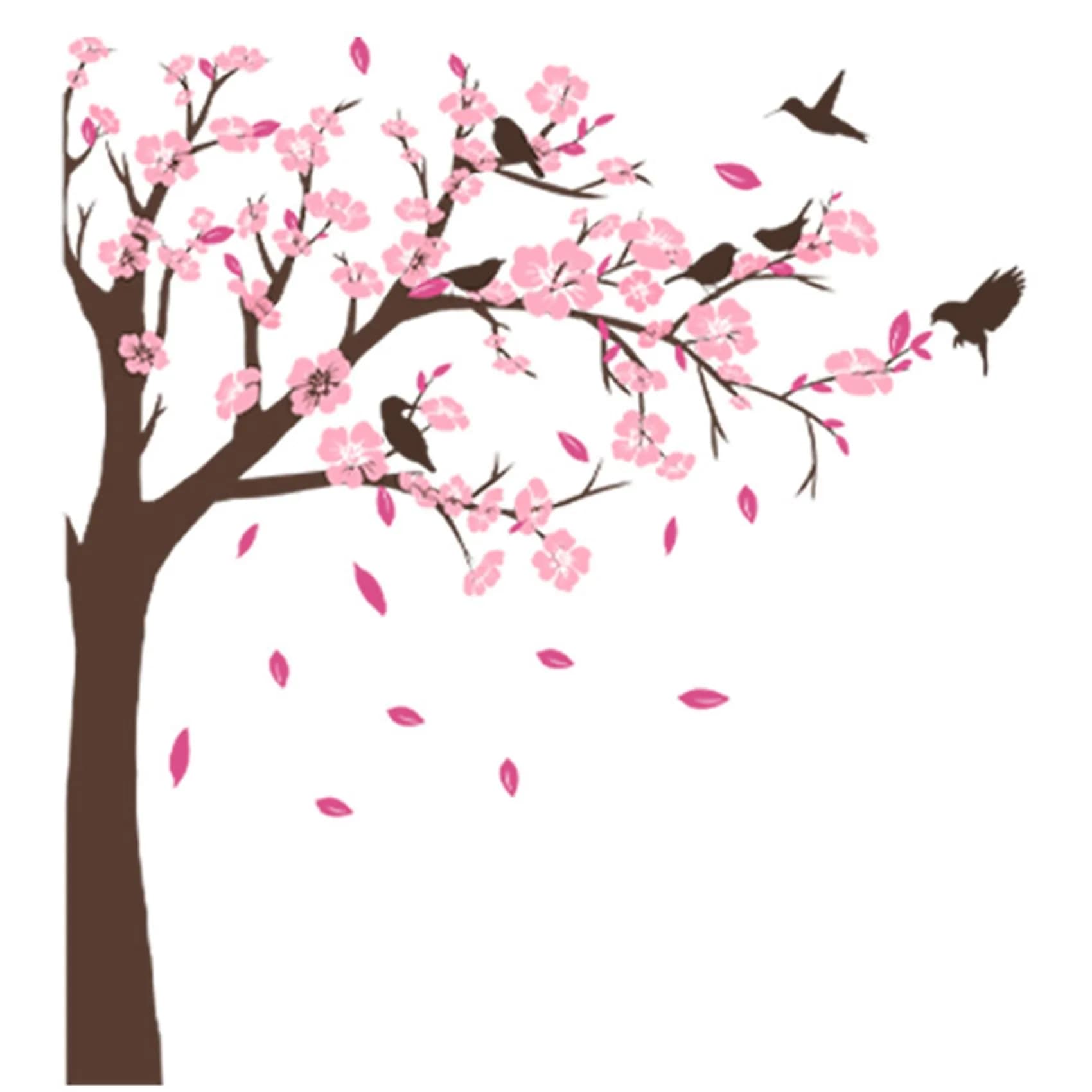 BWCXXZH Pink Flower Tree Wall Stickers | Removable 3D Peach Blossom Murals for Girls Bedroom & Nursery