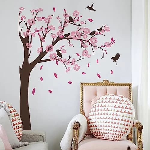 BWCXXZH Pink Flower Tree Wall Stickers | Removable 3D Peach Blossom Murals for Girls Bedroom & Nursery thumbnail 4