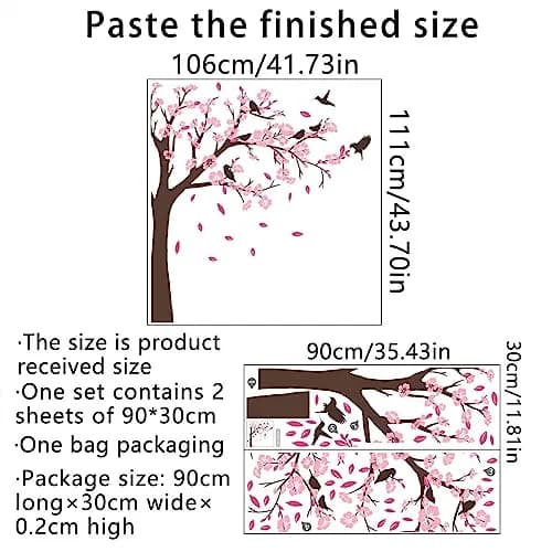 BWCXXZH Pink Flower Tree Wall Stickers | Removable 3D Peach Blossom Murals for Girls Bedroom & Nursery thumbnail 5