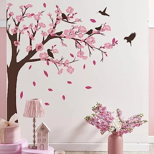 BWCXXZH Pink Flower Tree Wall Stickers | Removable 3D Peach Blossom Murals for Girls Bedroom & Nursery thumbnail 6
