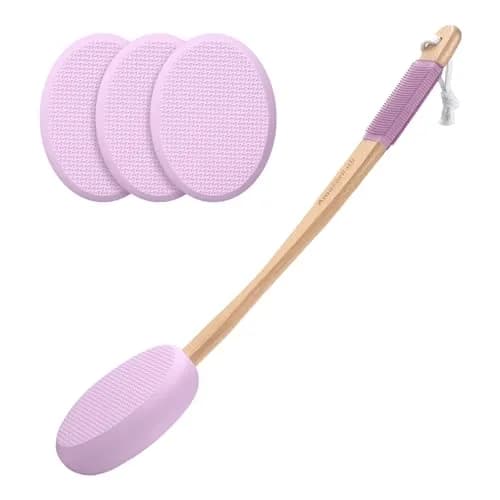 AmazerBath Lotion Applicator for Back, Feet, 4 Replaceable Pads with Long Handle, Purple | Applies Lotion Evenly thumbnail 1