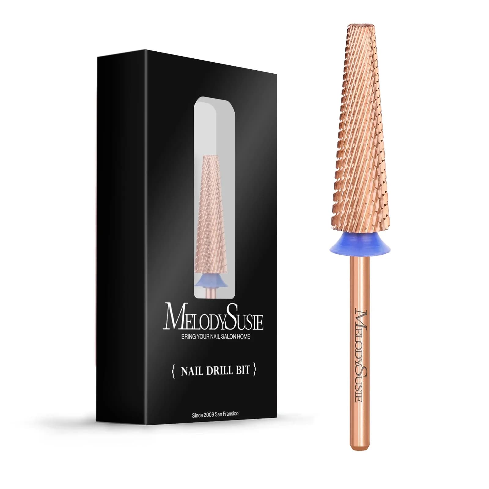 MelodySusie Professional 5 in 1 Nail Drill Bits Set, 3/32'' Carbide Tungsten, Pink Blossom | Manicure Pedicure Cuticle Gel Polishing — Rose Gold / Medium-Super long 5 in 1