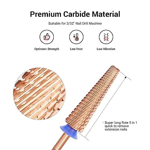 MelodySusie Super Long 5 in 1 Nail Drill Bits, Medium Grit, Rose Gold | Professional Carbide Tungsten for Manicure Pedicure thumbnail 2