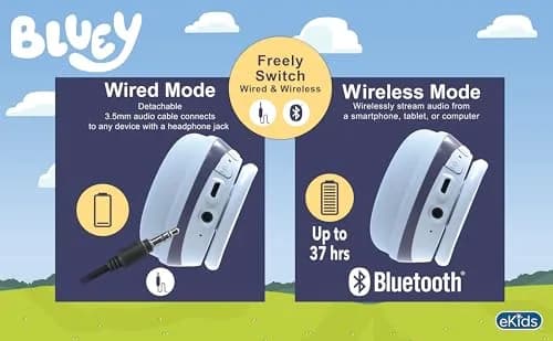 eKids Bluey Bluetooth Headphones for Kids, Volume Reduced Wireless On-Ear Headphones with Microphone | Safe Listening thumbnail 5