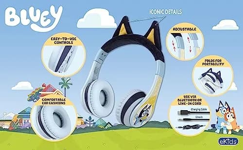eKids Bluey Bluetooth Headphones for Kids, Volume Reduced Wireless On-Ear Headphones with Microphone | Safe Listening thumbnail 3