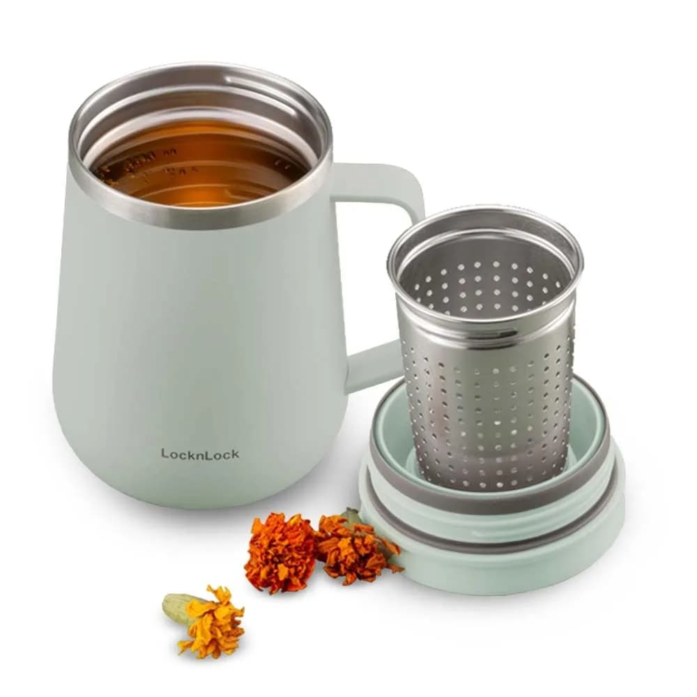 LocknLock Metro Tea Mug Mint 400ml (13oz) | Double Wall Stainless Steel Insulated Tumbler with Tea Infuser - main product image