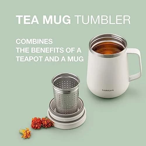 LocknLock Metro Tea Mug Mint 400ml (13oz) | Double Wall Stainless Steel Insulated Tumbler with Tea Infuser thumbnail 2