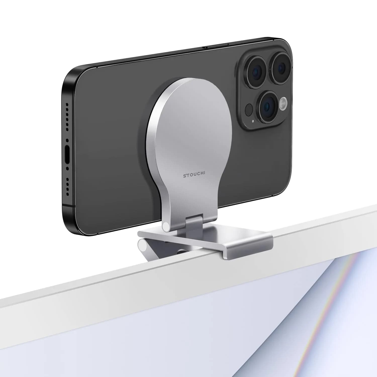 Stouchi Mag-Safe Continuity Camera Mount for Desktop Monitor & iMac | Silver (0.1 kg) — Silver