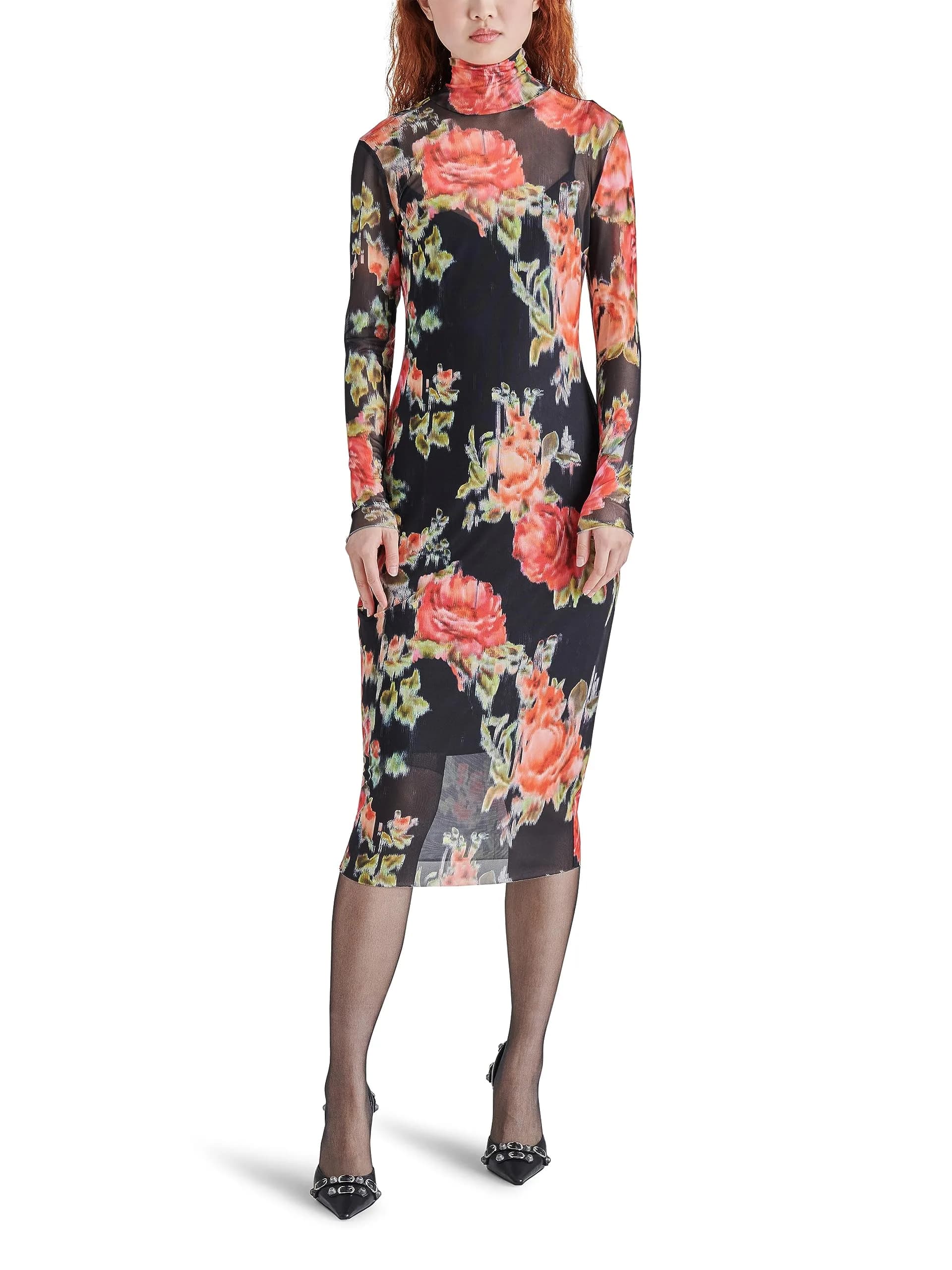 Steve Madden Vivienne Casual Dress X-Small US | Psychedelic Dreams Print, Mocha Bisque, Long Sleeve — Faded Rose / X-Small