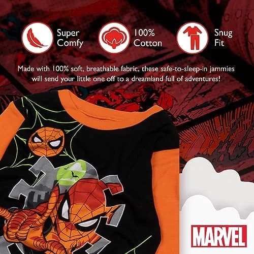 Marvel Big Boys' Spider-Man 2-Piece Snug-Fit Pajama Set, 8 | Soft Cotton, Bright Colors, Comfortable Fit thumbnail 4