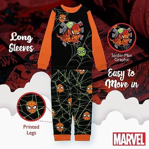 Marvel Big Boys' Spider-Man 2-Piece Snug-Fit Pajama Set, 8 | Soft Cotton, Bright Colors, Comfortable Fit thumbnail 5