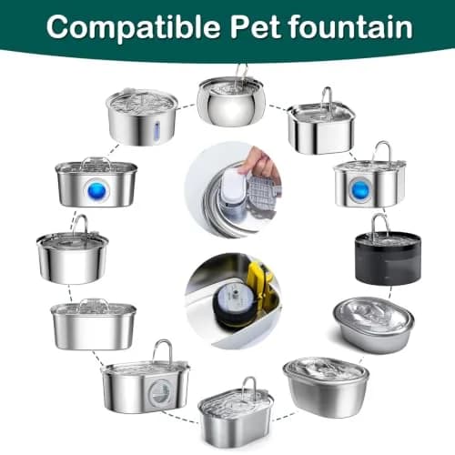 KANCHOU Cat Water Fountain Filter 32Pcs for 101oz/3L Stainless Steel Pet Fountain | 16 Filters + 16 Sponges thumbnail 3