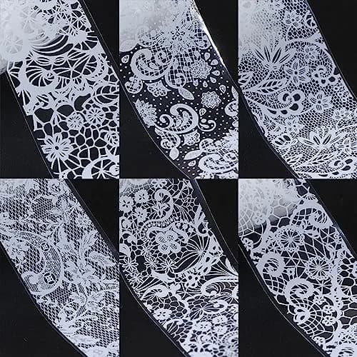 SILPECWEE 20 Rolls Lace Nail Foil White and Black Flower Nail Art Transfer Foils | Holographic Mermaid Designs for DIY Acrylic Nails thumbnail 6