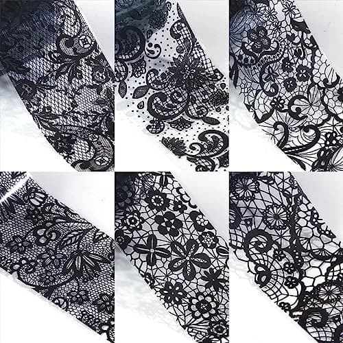 SILPECWEE 20 Rolls Lace Nail Foil White and Black Flower Nail Art Transfer Foils | Holographic Mermaid Designs for DIY Acrylic Nails thumbnail 7