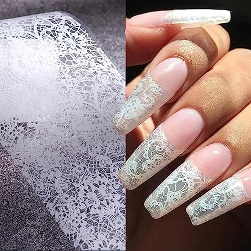 SILPECWEE 20 Rolls Lace Nail Foil White and Black Flower Nail Art Transfer Foils | Holographic Mermaid Designs for DIY Acrylic Nails thumbnail 2