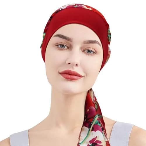 FADACHY Chemo Turban with Head Scarf for Women, Floral Red, One Size (40g) | Comfortable Headwear for Hair Loss thumbnail 8