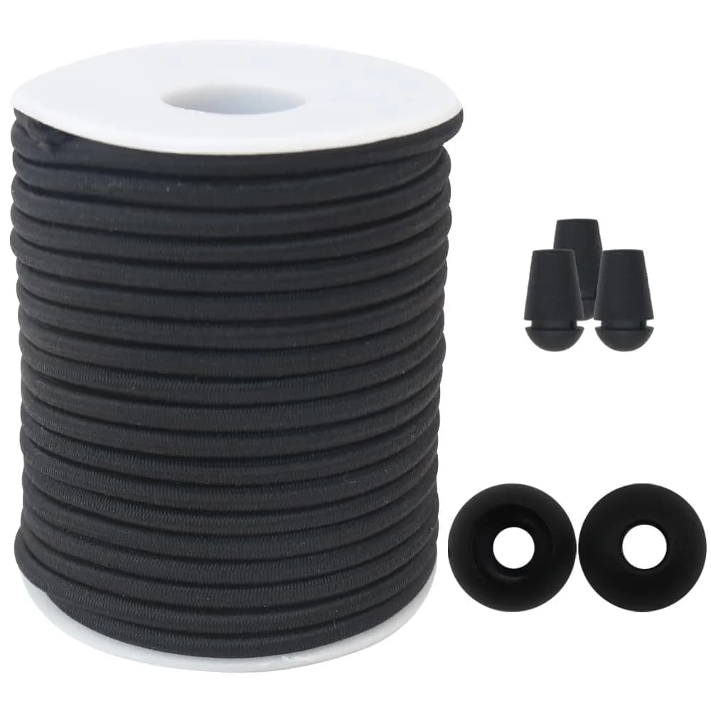 ZHFMLY Black Elastic Cord 4mm (5/32 inch) x 50ft | Heavy Duty Stretch Rope for DIY & Jewelry Making - main product image