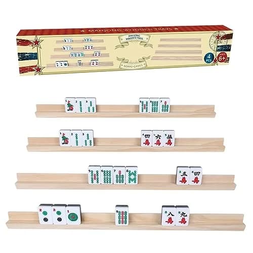 GOTHINK Wooden Mahjong Tiles Racks Set of 4 | Premium Pine, 17x1.2x0.8 inches, Organize & Focus thumbnail 1