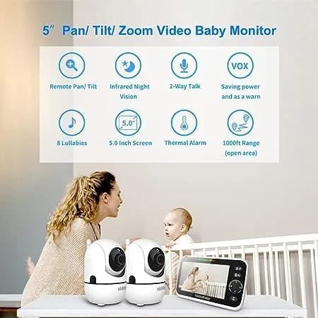 HelloBaby HB6550-2 Upgrade Baby Monitor with 2 Cameras | 5-inch IPS Screen, 1000ft Range, 30-Hour Battery thumbnail 4