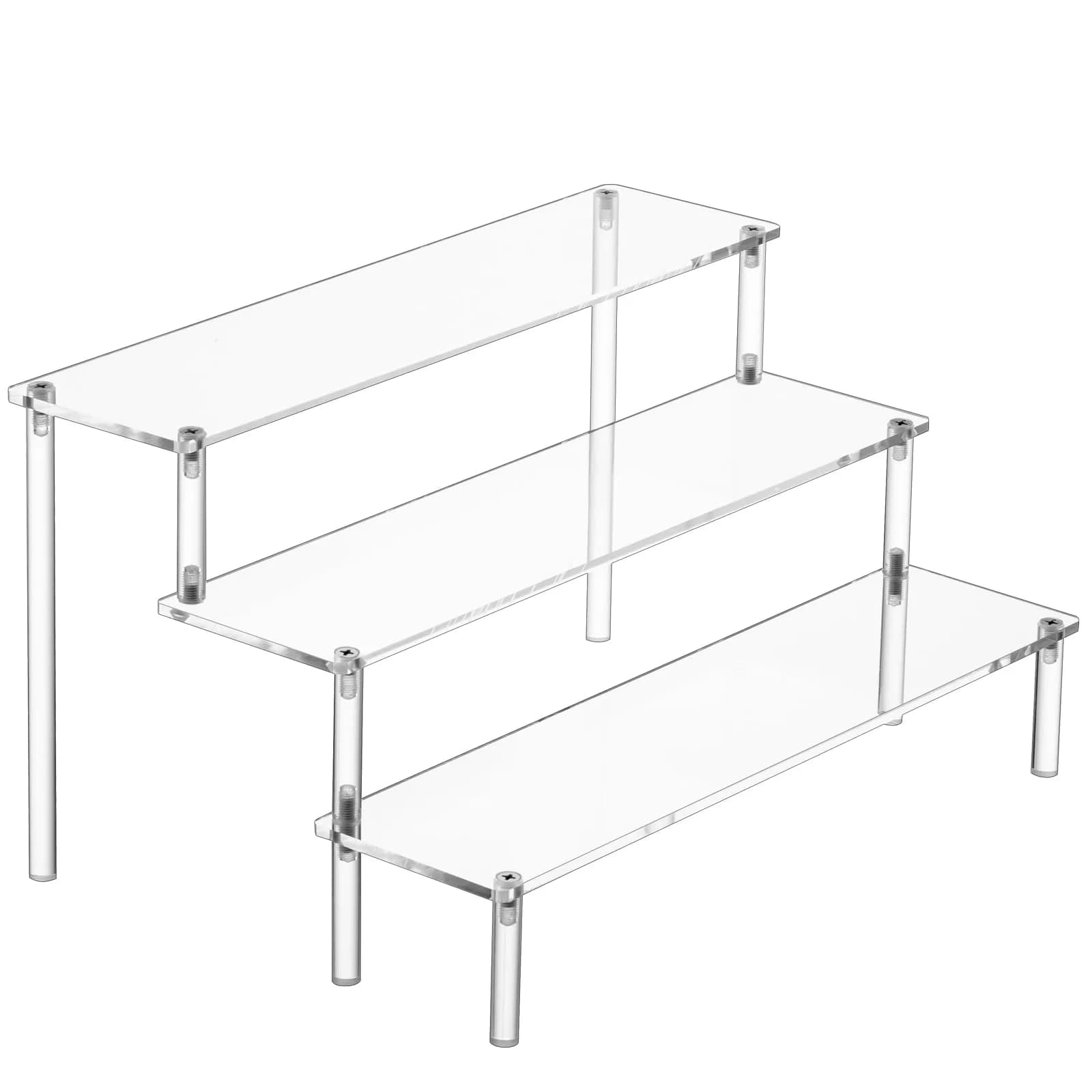 HENABLE Large Acrylic Display Risers 3 Tier | Clear Acrylic Shelf Organizer for Food, Perfume & Collectibles - main product image
