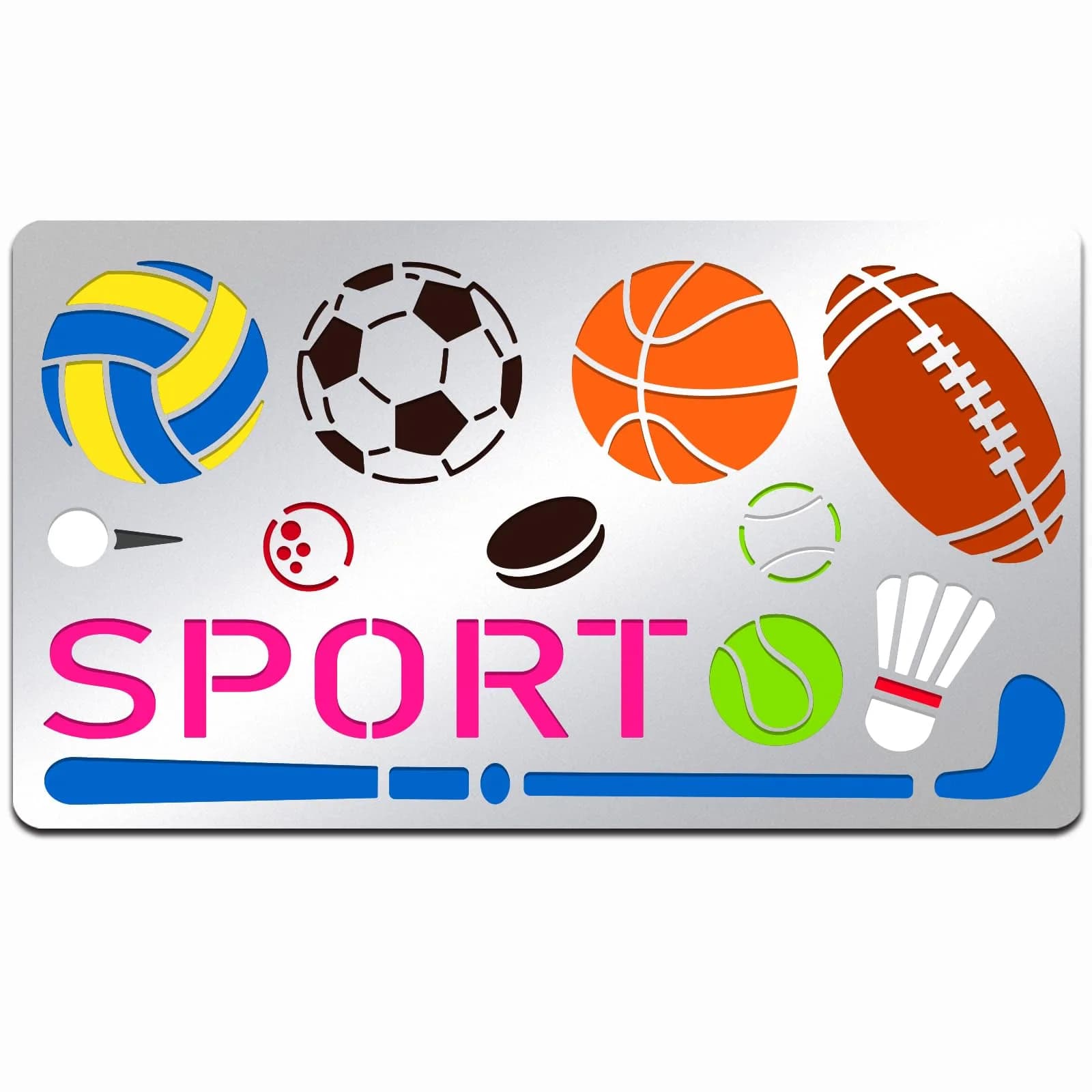 INFUNLY Metal Sport Ball Stencil 4x7 inches (10x18 cm) | Reusable Stainless Steel Sports Stencils for Painting — Sports Ball Stencils