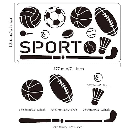 INFUNLY Metal Sport Ball Stencil 4x7 inches (10x18 cm) | Reusable Stainless Steel Sports Stencils for Painting thumbnail 2