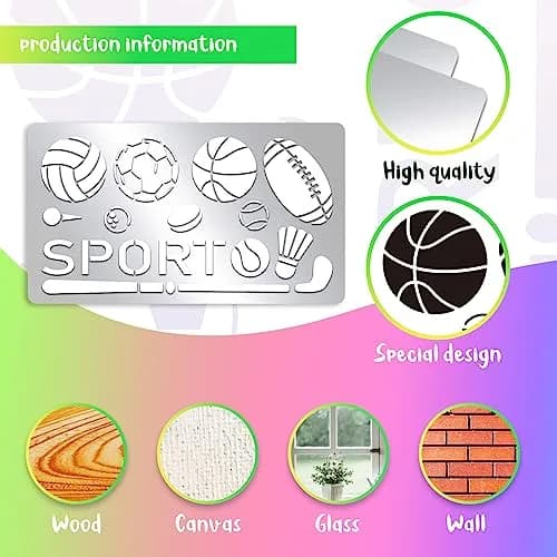 INFUNLY Metal Sport Ball Stencil 4x7 inches (10x18 cm) | Reusable Stainless Steel Sports Stencils for Painting thumbnail 3