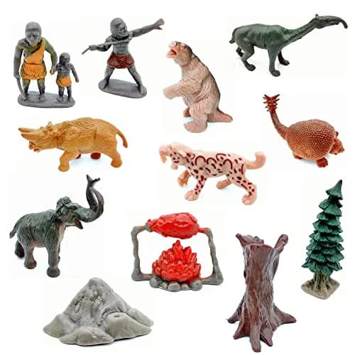 Qiandier Prehistoric Life Scene Toys Mammoth Saber-Toothed Tiger Wolf Figures 12 PCS | Educational Dinosaur Playset for Kids thumbnail 1