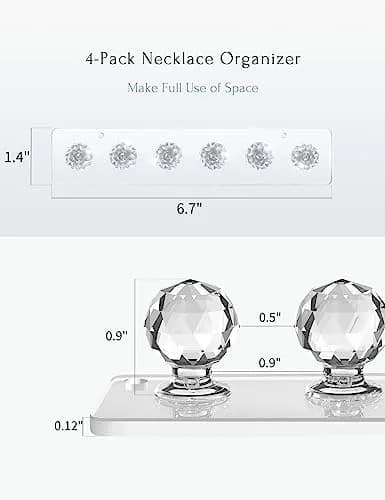 Heesch Necklace Hanger Wall Mount Jewelry Organizer 6.7 x 1.4 Inch Clear 4 Pack | Acrylic Necklace Holder for Women thumbnail 2