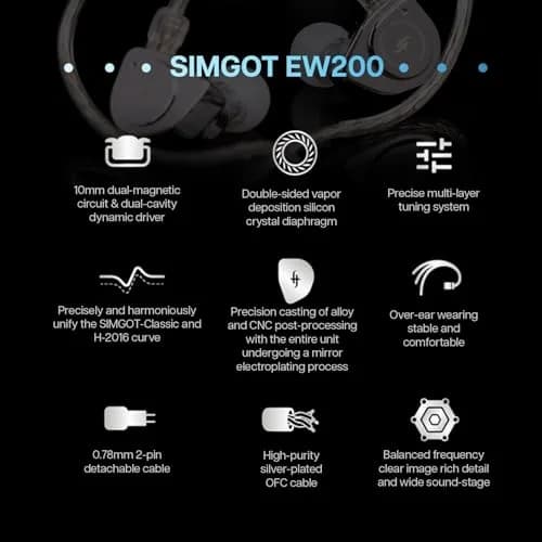 SIMGOT EW200 In Ear Earphones 10mm SCP Diaphragm | Dual Magnetic & Dual Cavity Design thumbnail 4