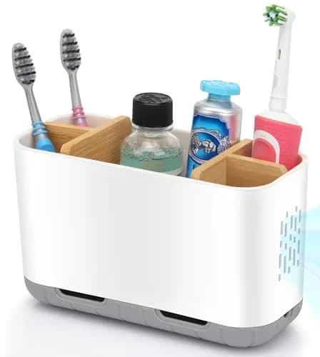 GFWARE Bamboo Divider Toothbrush Holder for Bathrooms | 5 Slots, Detachable, White thumbnail 1