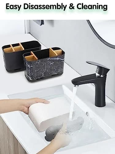 GFWARE Bamboo Divider Toothbrush Holder for Bathrooms | 5 Slots, Detachable, White thumbnail 5
