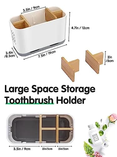 GFWARE Bamboo Divider Toothbrush Holder for Bathrooms | 5 Slots, Detachable, White thumbnail 6