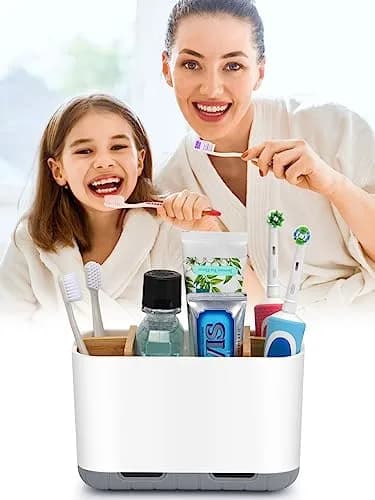 GFWARE Bamboo Divider Toothbrush Holder for Bathrooms | 5 Slots, Detachable, White thumbnail 3