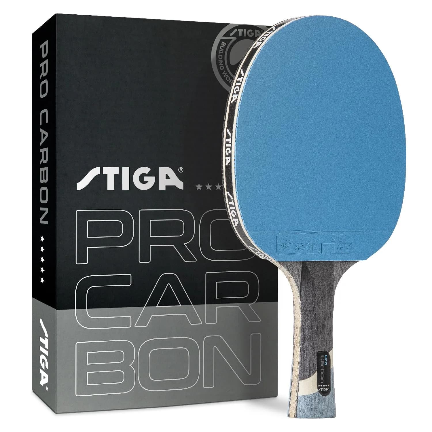 STIGA Pro Carbon Table Tennis Racket with Carbon Technology | Speed 99, Spin 100, Control 79 — Blue