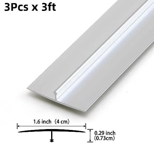 Gaahing Aluminum T Molding Floor Transition Strip 2.9ft (0.9m) x 1.6in (4cm) Matte Silver | 3-Pack for Laminate, Vinyl, Hardwood Floors thumbnail 2