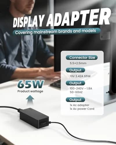NOJIMU 65W AC Adapter 19V 3.42A 5.5x2.5mm Connector | Replacement Power Cord for Asus & HP Monitors thumbnail 2