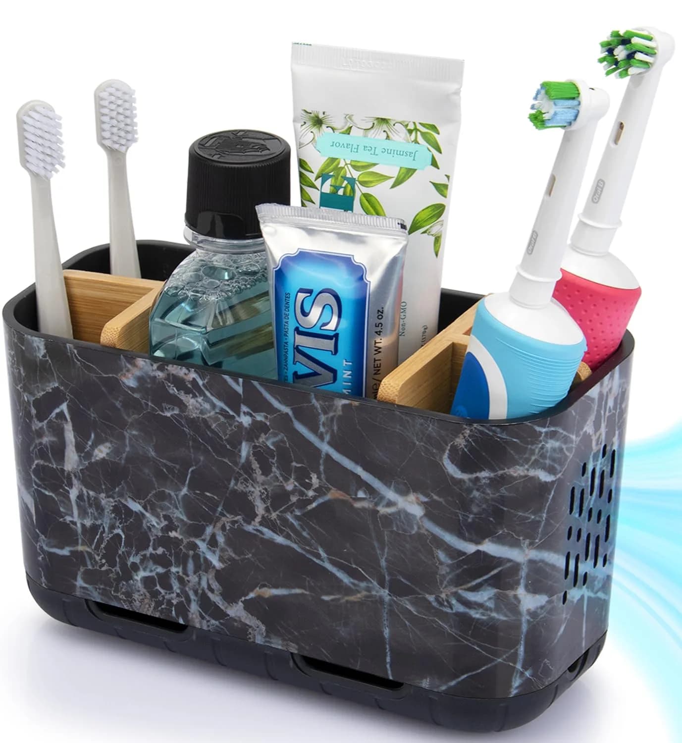 GFWARE Black Toothbrush Holder 5 Slots | Bathroom Organizer Countertop 16.5cm (6.5") — Marble-l