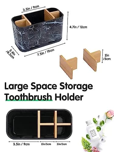 GFWARE Marble Toothbrush Holder with 5 Slots & Drainage, Large Countertop Organizer | Bathroom & Vanity Stand thumbnail 6