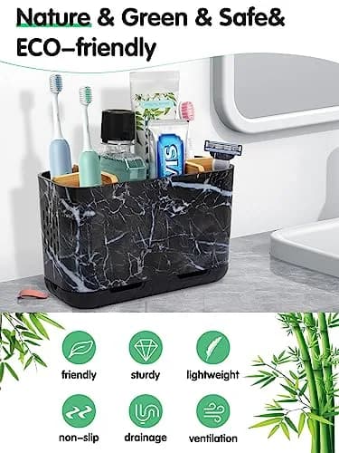 GFWARE Marble Toothbrush Holder with 5 Slots & Drainage, Large Countertop Organizer | Bathroom & Vanity Stand thumbnail 2