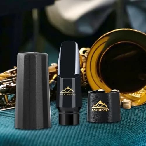 EASTROCK Alto Saxophone Mouthpiece Kit with Leather Ligature & Cap, Black | Professional Musical Instrument Accessory for Beginners & Musicians thumbnail 5