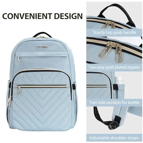VANKEAN Quilted Light Blue Laptop Backpack 20L (0.72 kg) | Waterproof Nylon Bag for 15.6 Inch Laptops thumbnail 4