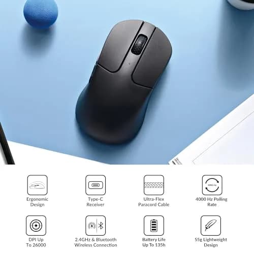 Keychron M3 Mini 4K Wireless Bluetooth 5.1/2.4 GHz/Wired Optical Mouse | Ultra-Lightweight 55g, 26,000 DPI, Programmable thumbnail 2