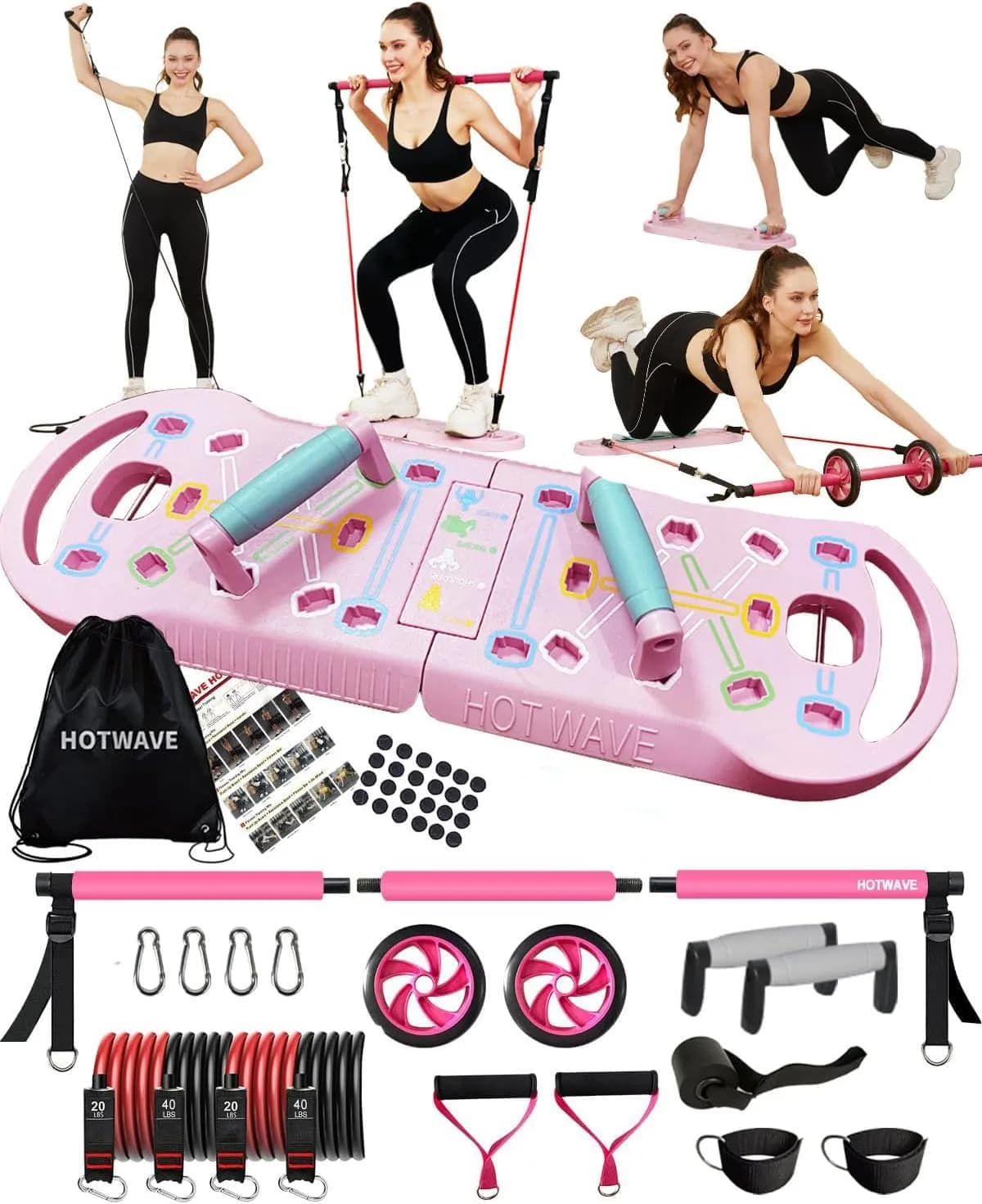 HOTWAVE Push Up Board, Foldable Portable 20 in 1 Fitness System with Resistance Bands - main product image