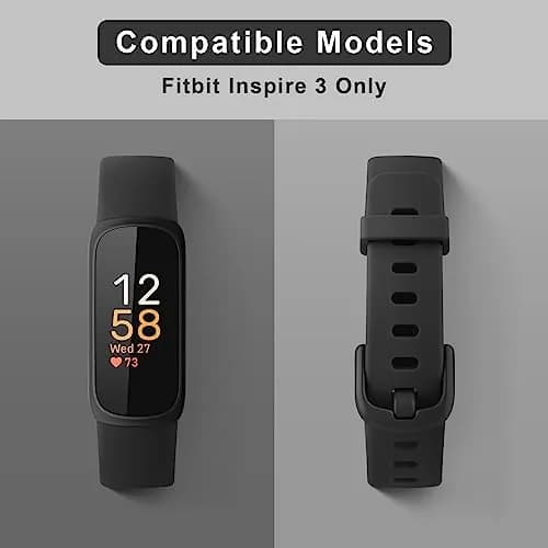 Meliya Fitbit Inspire 3 Bands Women Men | Soft Silicone Sport Strap, Adjustable, Black thumbnail 2
