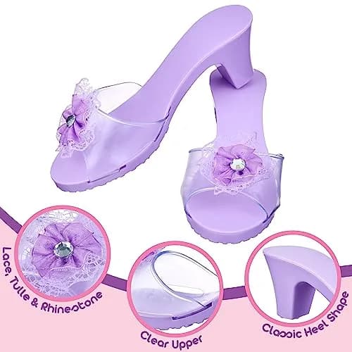 PRINCESS EXPRESSIONS 3pc Pastel Princess Dress Up Shoe Set | Toddler Girl Slip-On Shoes with 2-inch Heel, Assorted Pink & Purple, Fits Shoe Size 7-10 thumbnail 5