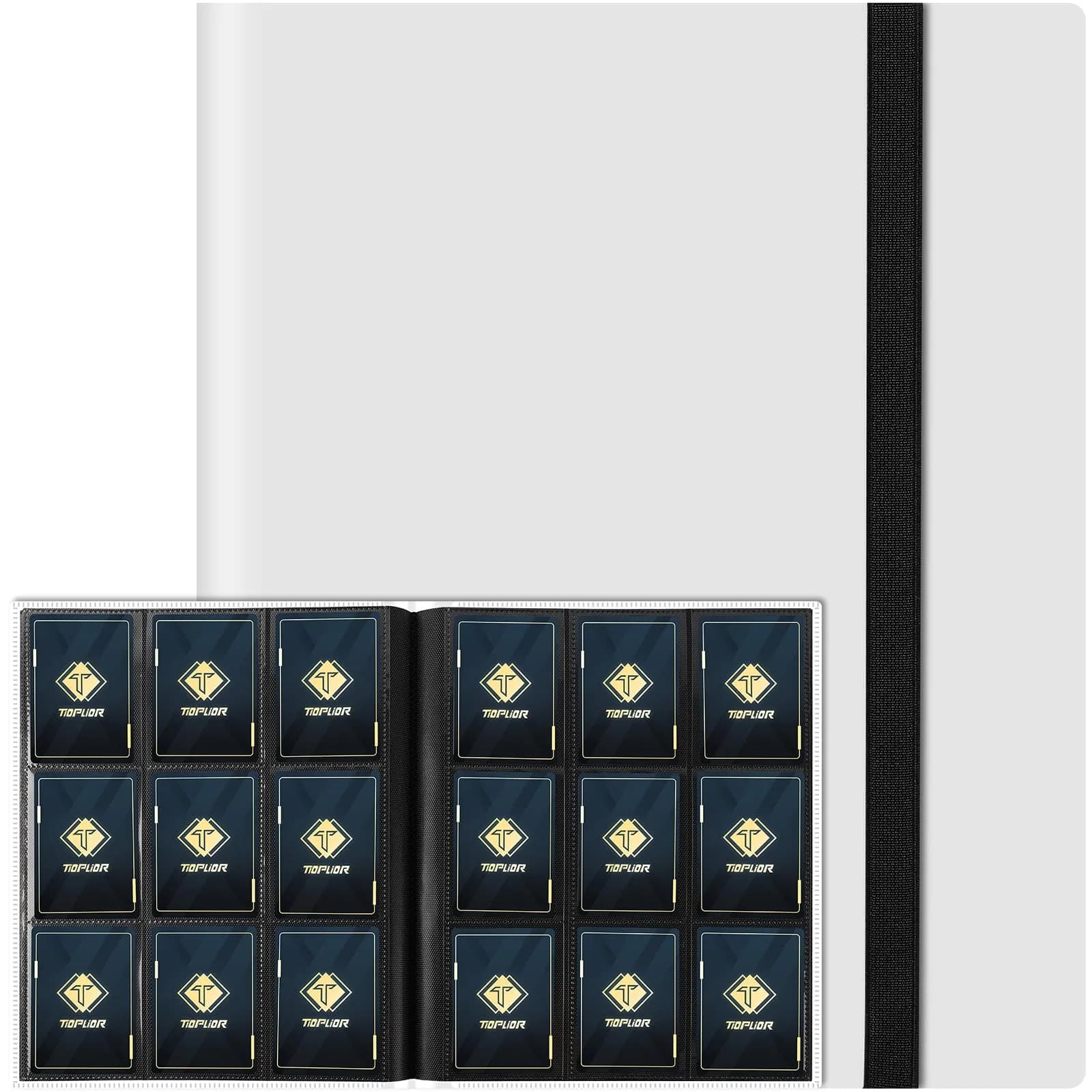 TiopLior Black Card Binder with 432 Side Loading Pockets | Holds Standard 2.5 x 3.5 Inch Cards — White / 360 Pockets