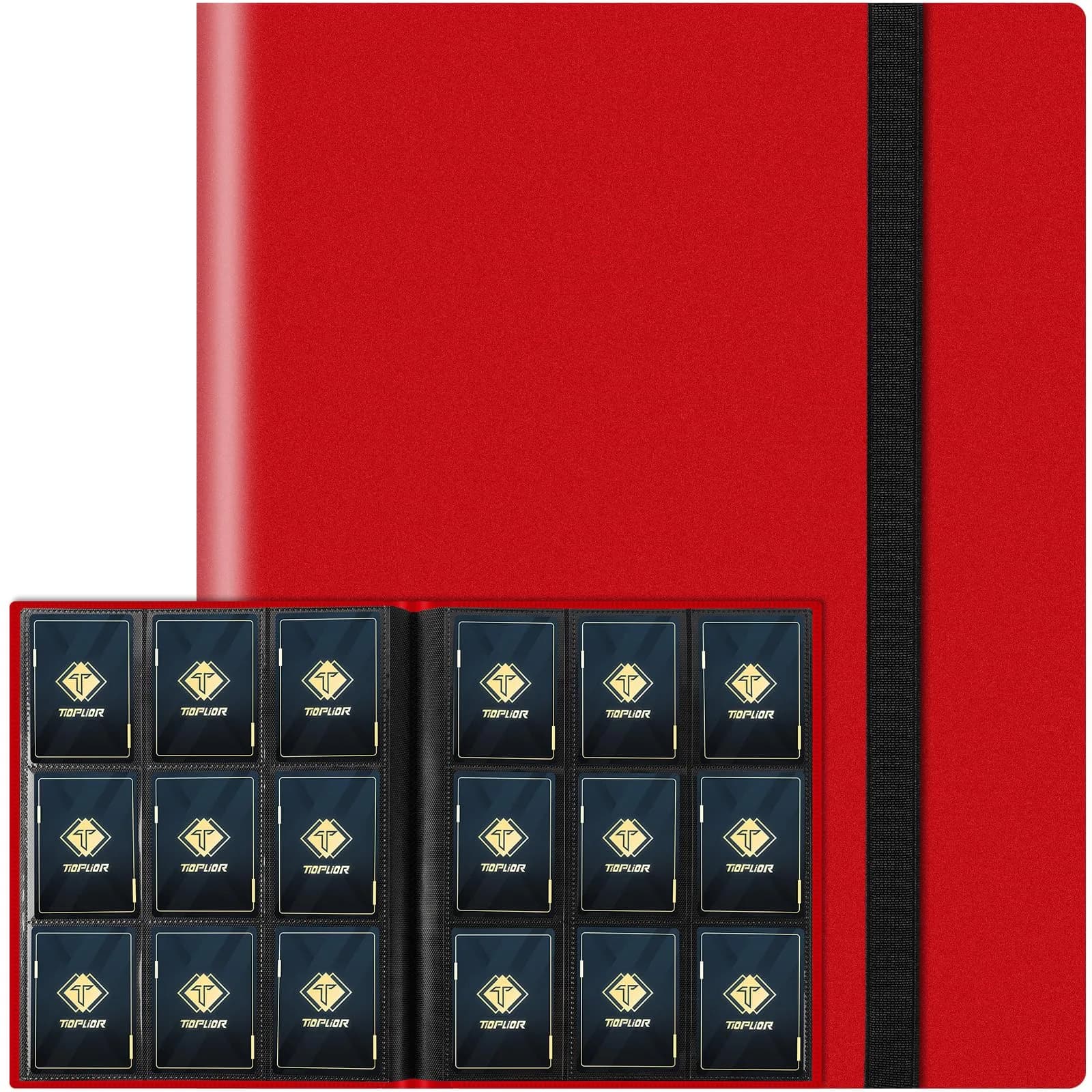 TiopLior Black Card Binder with 432 Side Loading Pockets | Holds Standard 2.5 x 3.5 Inch Cards — Red